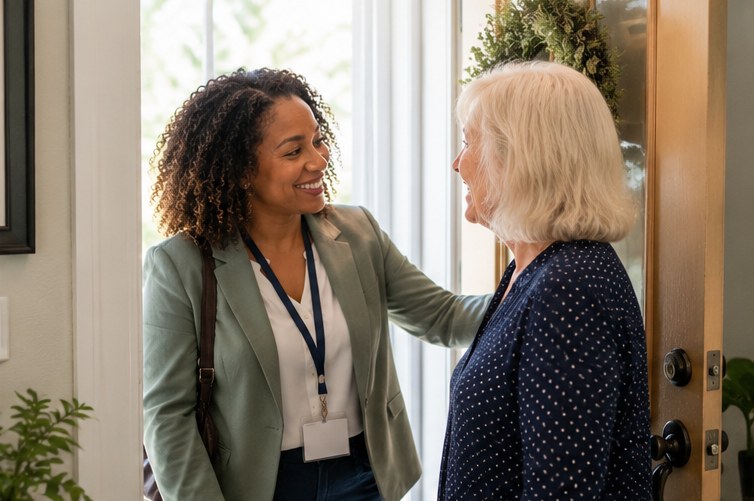 A CareFwrd coordinator welcoming a client home into the community